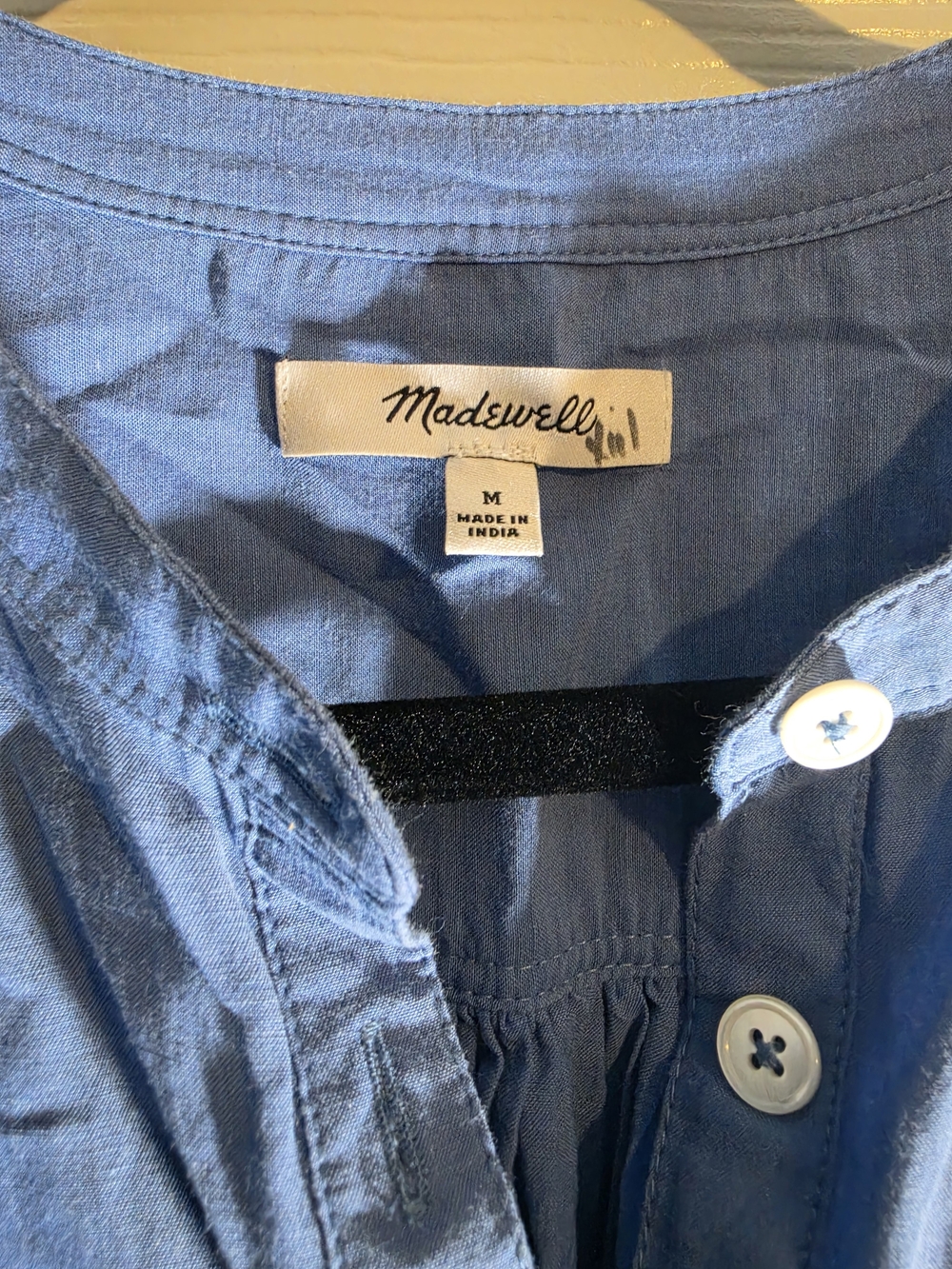 Madewell Shirred Blue Button-Front Blouse - Picture 3 of 7